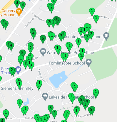 Map of area in Camberley