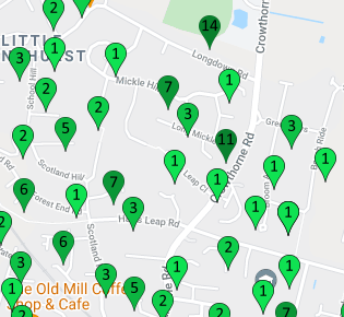 Map showing an area of Sandhurst