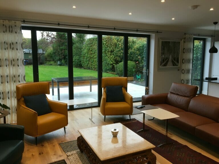 Three Counties installation of Visifold aluminium bi-fold doors, by Smart Architectural Aluminium.