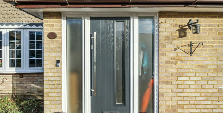 Benefit from light and privacy with frosted glass in front door and door panels.